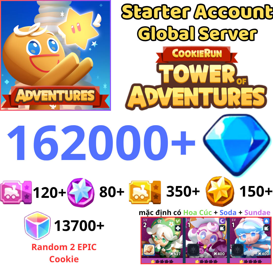 [GLOBAL]CookieRun: Tower of Adventures 162000+ Gem Starter Account